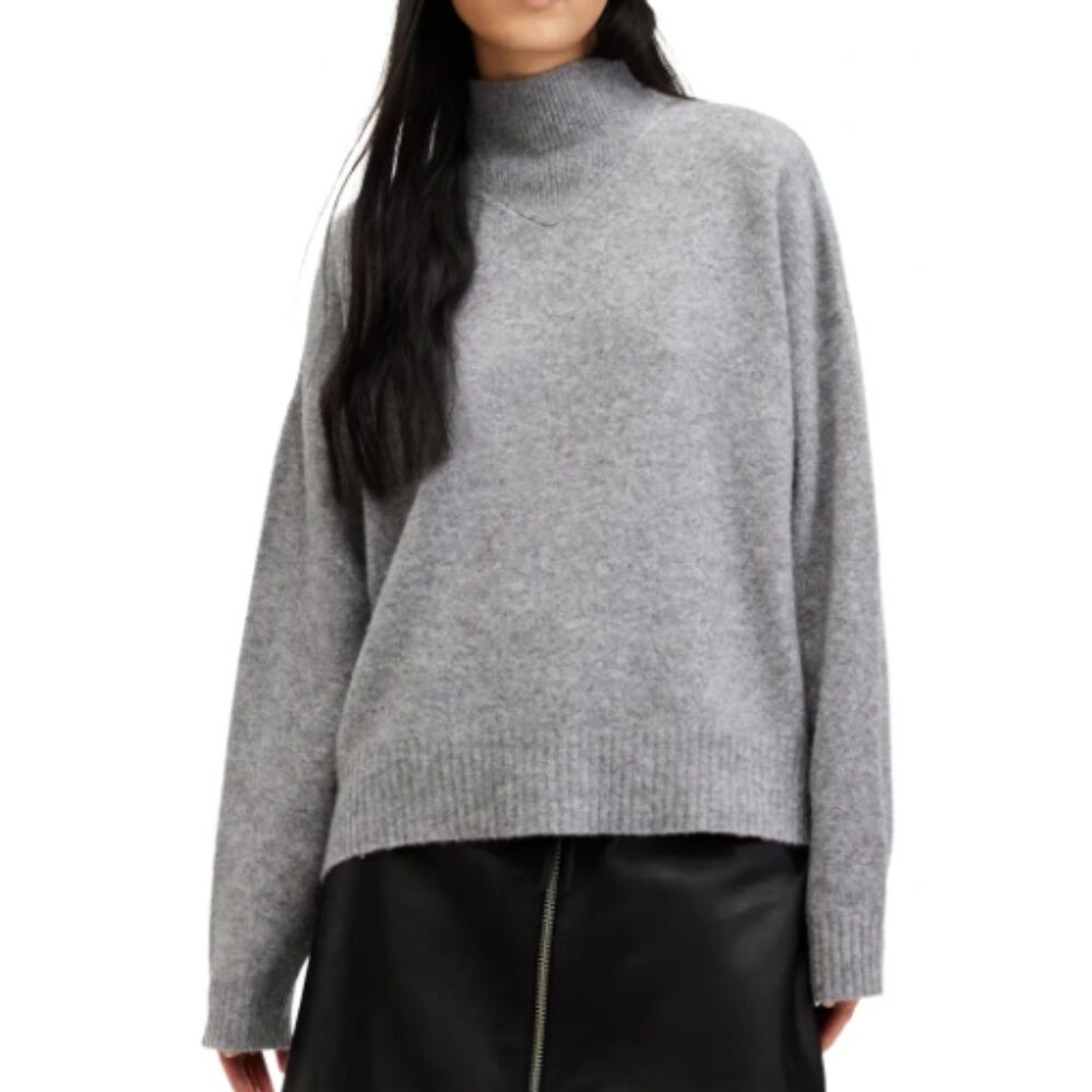 ALL SAINTS Asha Soft Fluffy Sweater Baby Blue Grey Size M